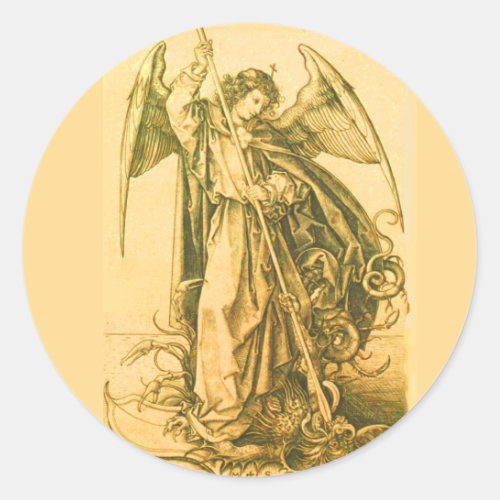 St MIchael the Archangel Slaying Satan Classic Round Sticker