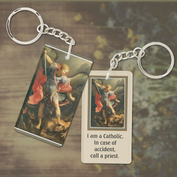 St. Michael The Archangel Slaying The Devil Keychain by ShowerOfRoses at Zazzle