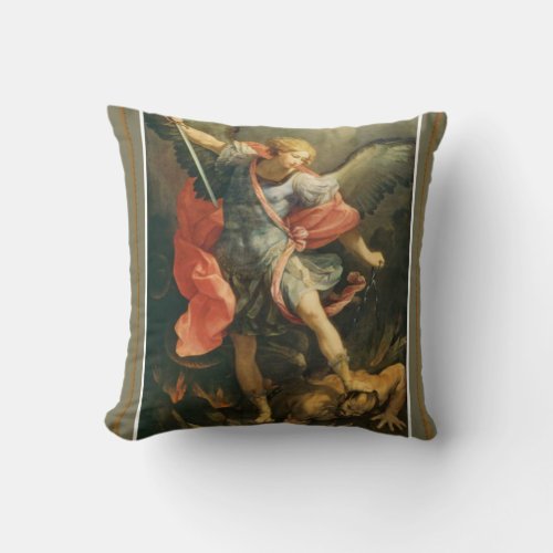 St Michael the Archangel slaying the Devil Throw Pillow