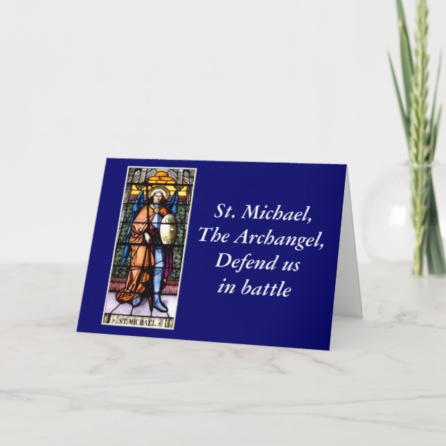 St. Michael The Archangel Stained Glass Window Holiday Card (Front)