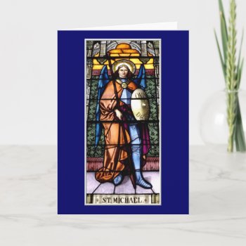 St. Michael The Archangel Stained Glass Window Holiday Card by Artists4God at Zazzle