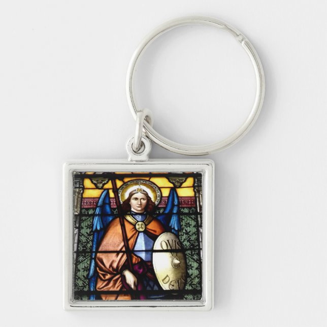 St. Michael The Archangel Stained Glass Window Keychain (Front)