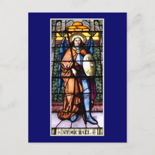 St. Michael The Archangel Stained Glass Window Postcard