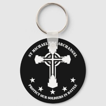 St Michael The Archangel - White Stencil Keychain by SteelCrossGraphics at Zazzle