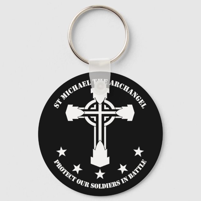St Michael The Archangel - White Stencil Keychain (Front)