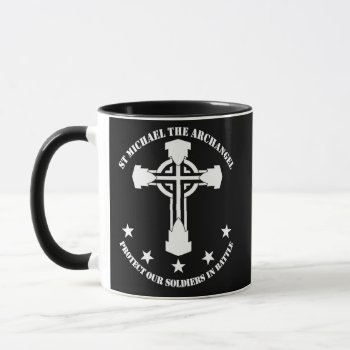 St Michael The Archangel - White Stencil Mug by SteelCrossGraphics at Zazzle