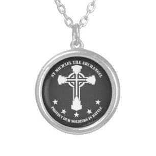 St Michael The Archangel - White Stencil Silver Plated Necklace