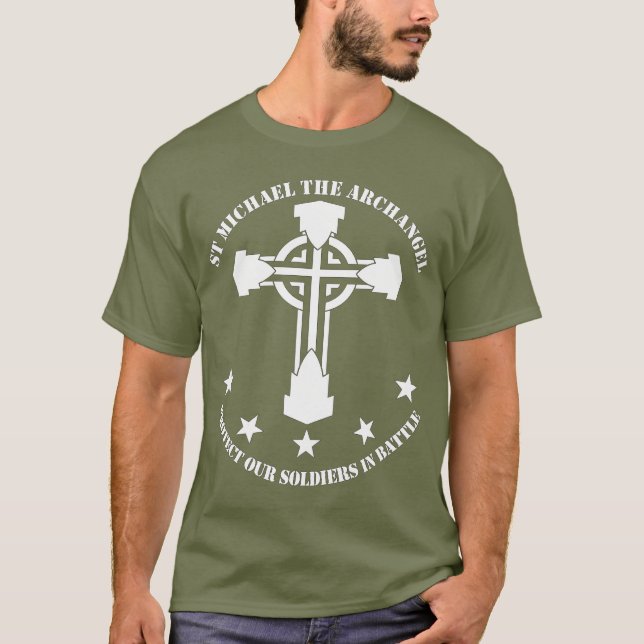 St Michael The Archangel - White Stencil T-Shirt (Front)