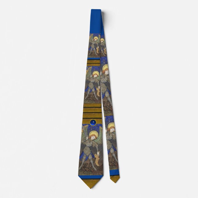 St. Michael the Archangel with Devil ,Blue Topaz Neck Tie (Front)