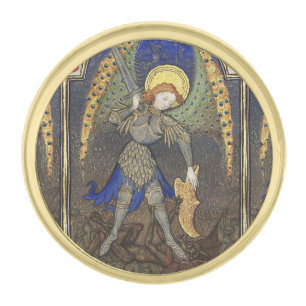 St. Michael the Archangel with Devil Gold Finish Lapel Pin