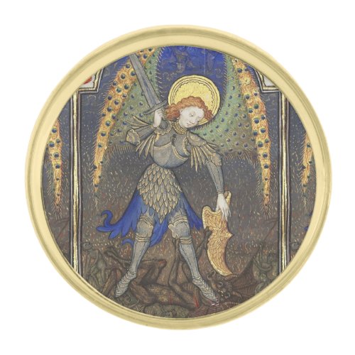 St Michael the Archangel with Devil Gold Finish Lapel Pin