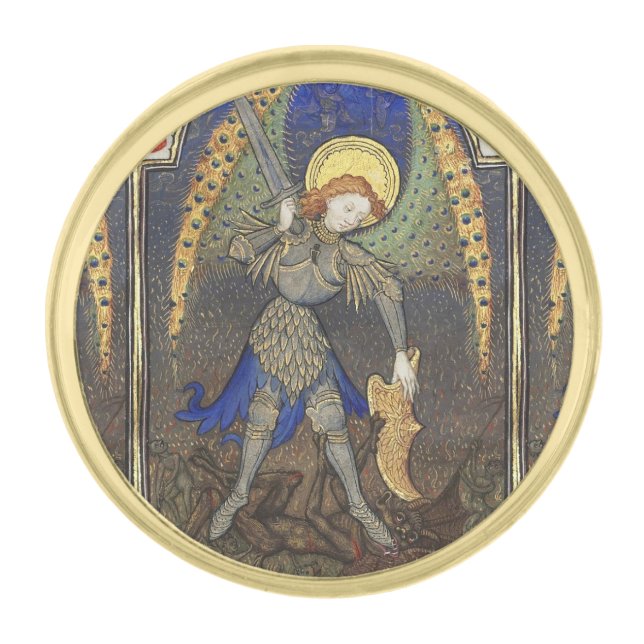 St. Michael the Archangel with Devil Gold Finish Lapel Pin (Front)