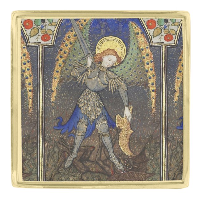 St. Michael the Archangel with Devil Gold Finish Lapel Pin (Front)