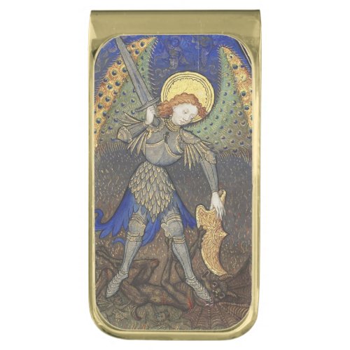 St Michael the Archangel with Devil Gold Finish Money Clip