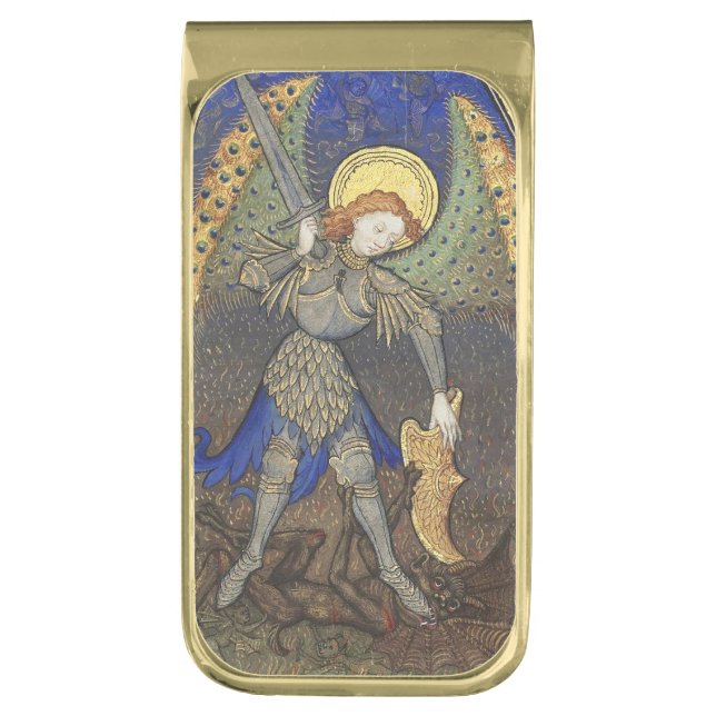St. Michael the Archangel with Devil Gold Finish Money Clip (Front Vertical)