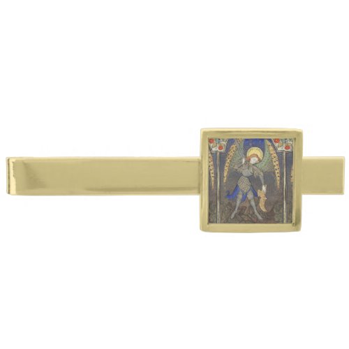 St Michael the Archangel with Devil Gold Finish Tie Clip
