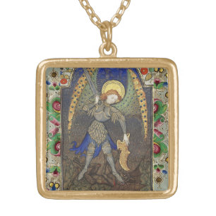 St. Michael the Archangel with Devil Gold Plated Necklace