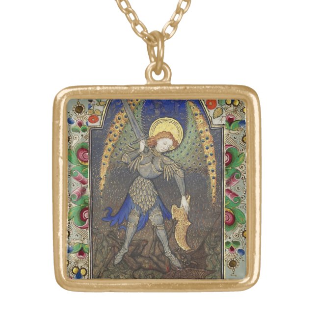 St. Michael the Archangel with Devil Gold Plated Necklace (Front)
