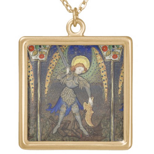 St Michael the Archangel with Devil Gold Plated Necklace