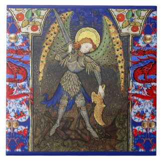 St. Michael the Archangel with Devil , Red Dragons Ceramic Tile