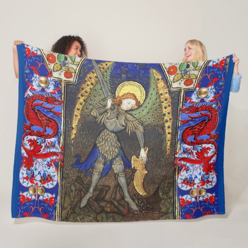 St Michael the Archangel with Devil  Red Dragons Fleece Blanket