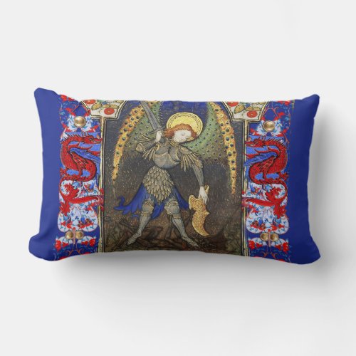 St Michael the Archangel with Devil  Red Dragons Lumbar Pillow