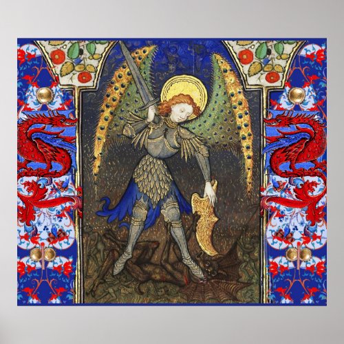 St Michael the Archangel with Devil  Red Dragons Poster