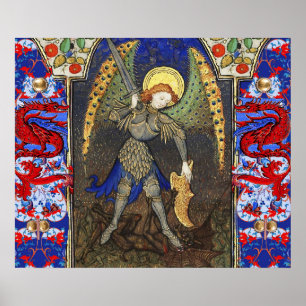 St. Michael the Archangel with Devil , Red Dragons Poster