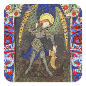 St. Michael the Archangel with Devil , Red Dragons Square Sticker