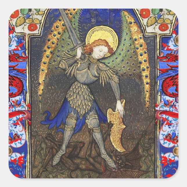 St. Michael the Archangel with Devil , Red Dragons Square Sticker (Front)
