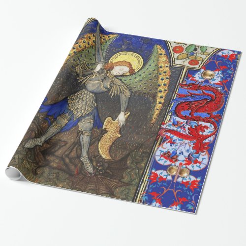 St Michael the Archangel with Devil  Red Dragons Wrapping Paper