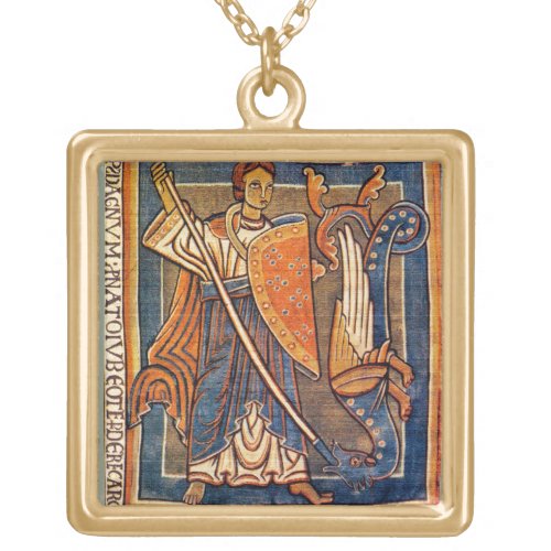 St Michael the Archangel with Dragon Gold Plated Necklace