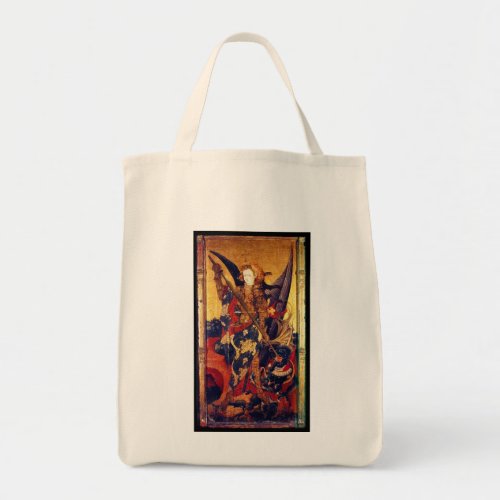 St Michael Vanguishing Devil as Medieval Knight Tote Bag
