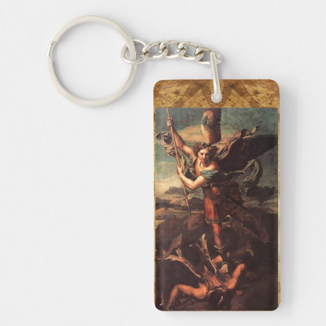 ST. MICHAEL VANGUISHING SATAN Prayer Parchment Keychain (Front)