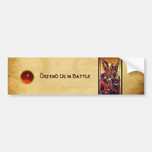 St. Michael Vanquishing Devil as Medieval Knight Bumper Sticker (Front)