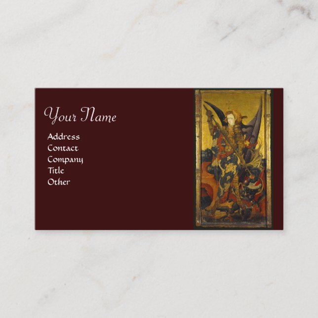 St. Michael Vanquishing Devil as Medieval Knight Business Card (Front)