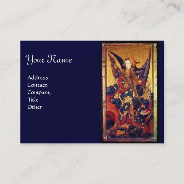 St. Michael Vanquishing Devil as Medieval Knight Business Card (Front)