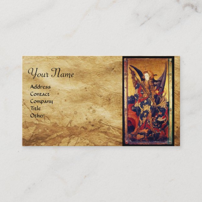 St. Michael Vanquishing Devil as Medieval Knight Business Card (Front)