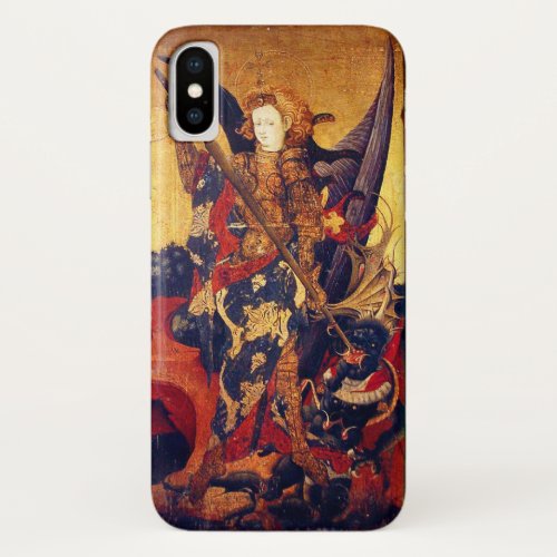 St Michael Vanquishing Devil as Medieval Knight iPhone X Case