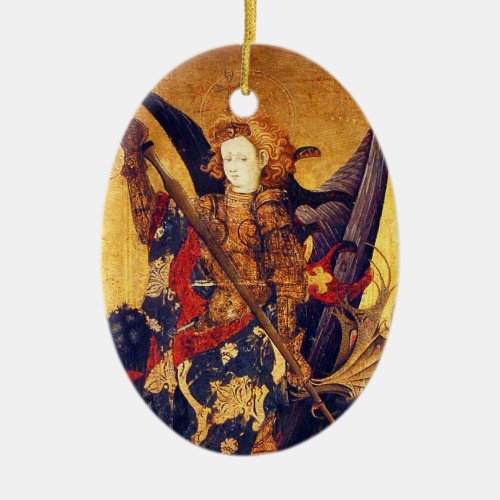 St Michael Vanquishing Devil as Medieval Knight Ceramic Ornament