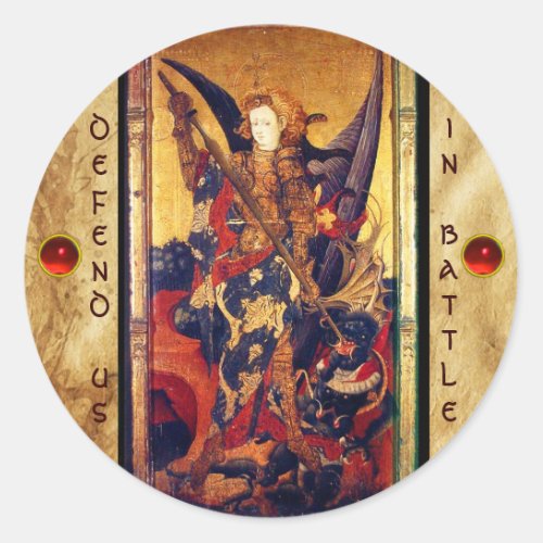 St Michael Vanquishing Devil as Medieval Knight Classic Round Sticker