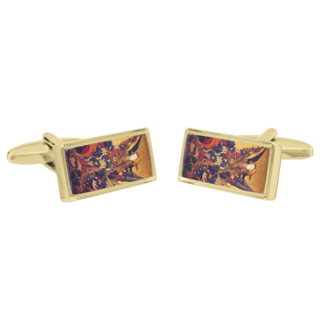 St Michael Vanquishing Devil as Medieval Knight Cufflinks (Angled)
