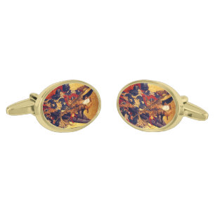St Michael Vanquishing Devil as Medieval Knight Gold Cufflinks