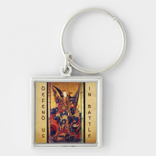 St Michael Vanquishing Devil as Medieval Knight Keychain (Front)