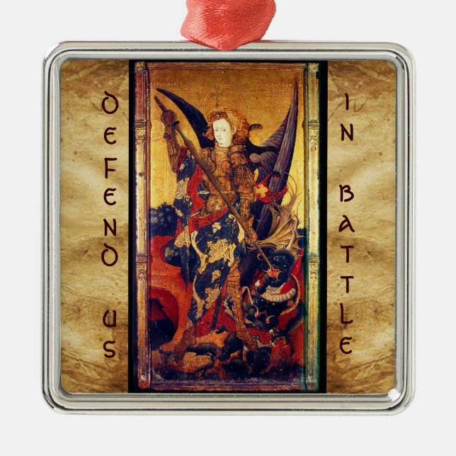 St. Michael Vanquishing Devil as Medieval Knight Metal Ornament (Front)