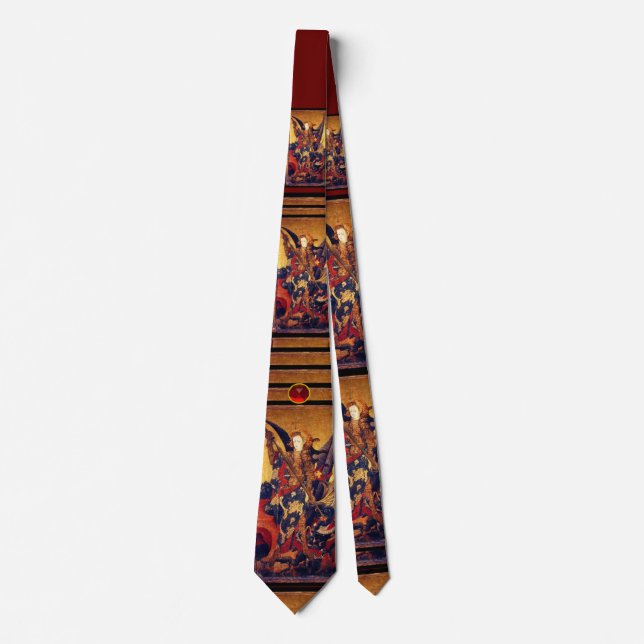 St Michael Vanquishing Devil as Medieval Knight Neck Tie (Front)