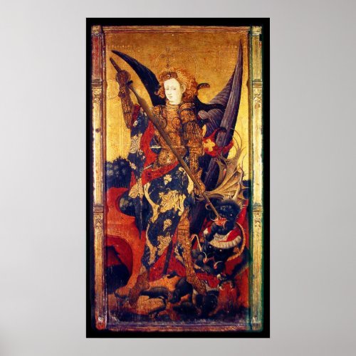 St Michael Vanquishing Devil as Medieval Knight Poster