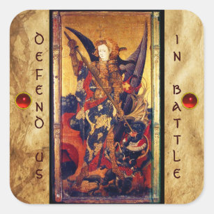 St. Michael Vanquishing Devil as Medieval Knight Square Sticker