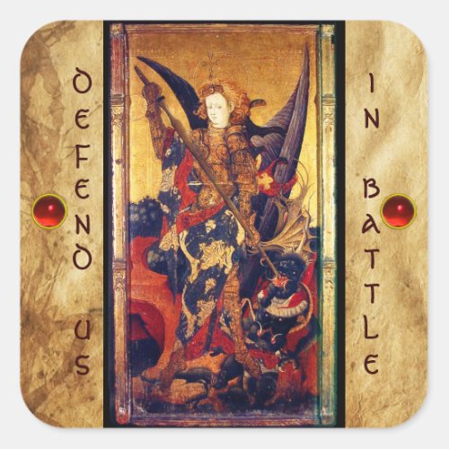 St Michael Vanquishing Devil as Medieval Knight Square Sticker
