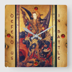 St. Michael Vanquishing Devil as Medieval Knight Square Wall Clock